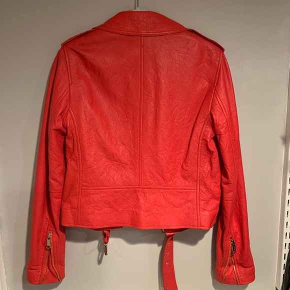 Like new Michael Kors red leather moto jacket - Picture 5 of 12